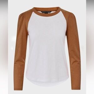 Veronica Beard 🤎 Mason Baseball T ⚾️ in White and Ochre, Small 🌸